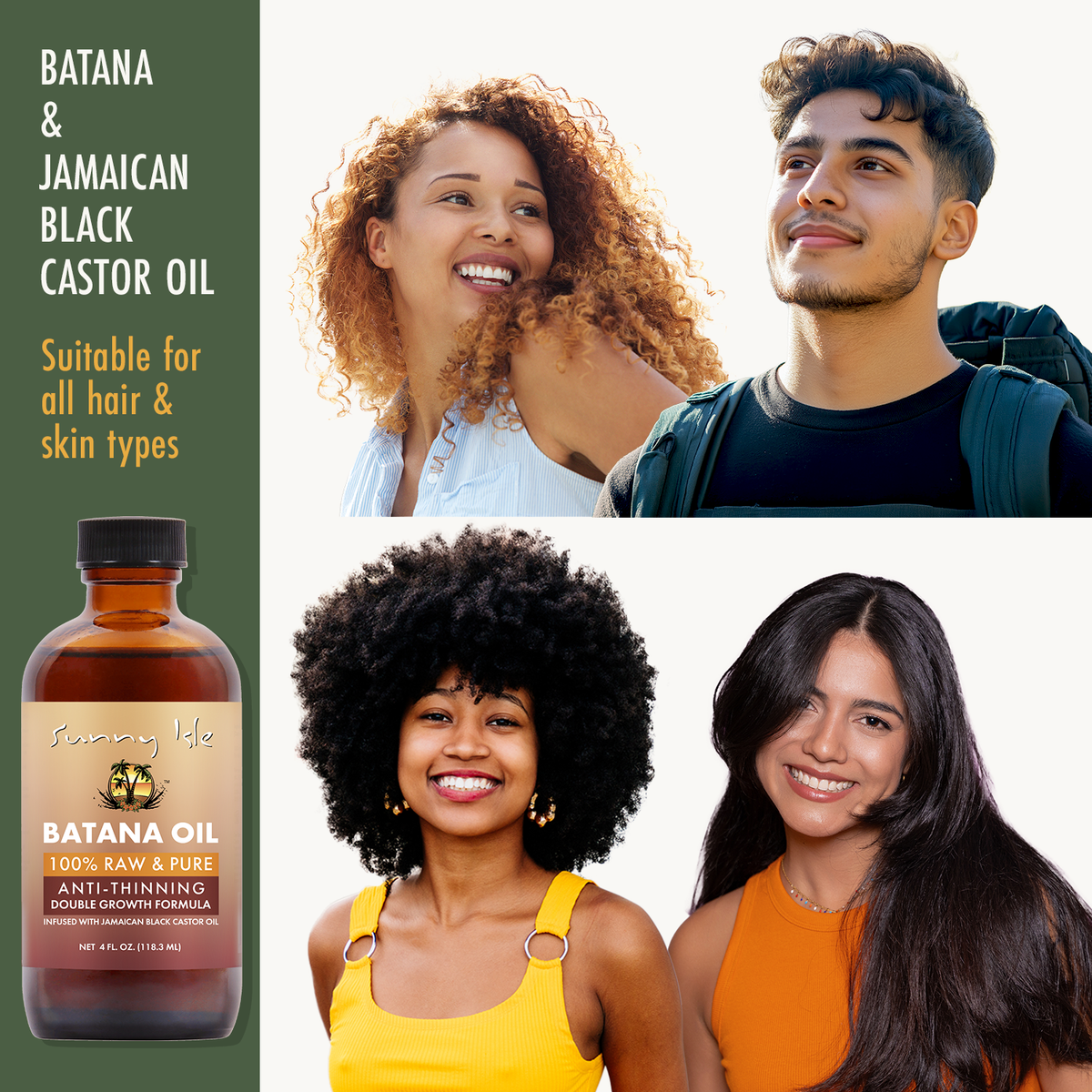 Sunny Isle Anti-Thinning Batana Oil Infused with Jamaican Black Castor Oil 4oz