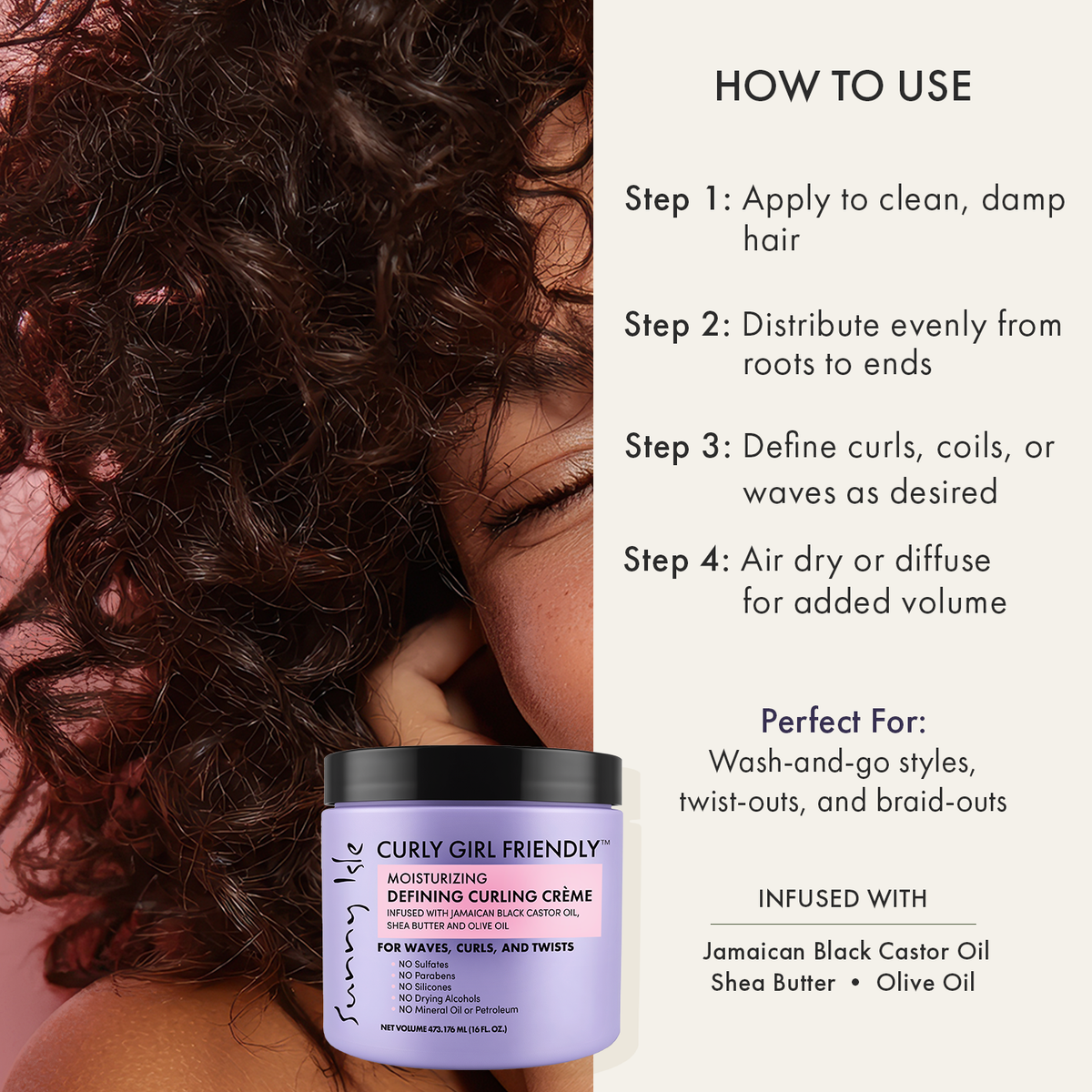 Sunny Isle Curly Girl Friendly Moisturizing Defining Curling Crème 16oz