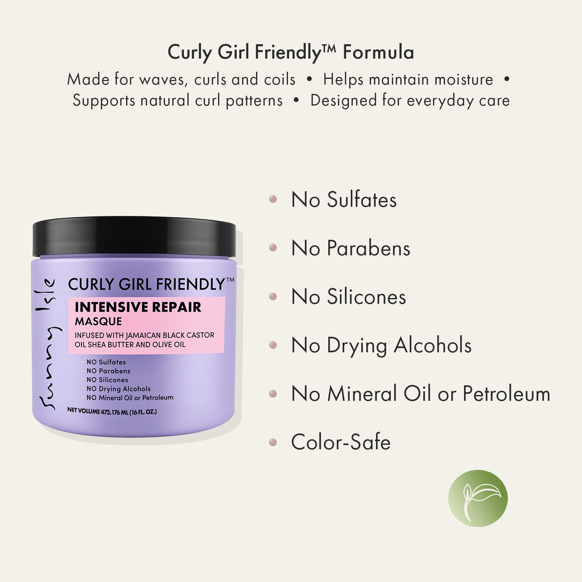 Sunny Isle Curly Girl Friendly Intensive Repair Masque 16oz