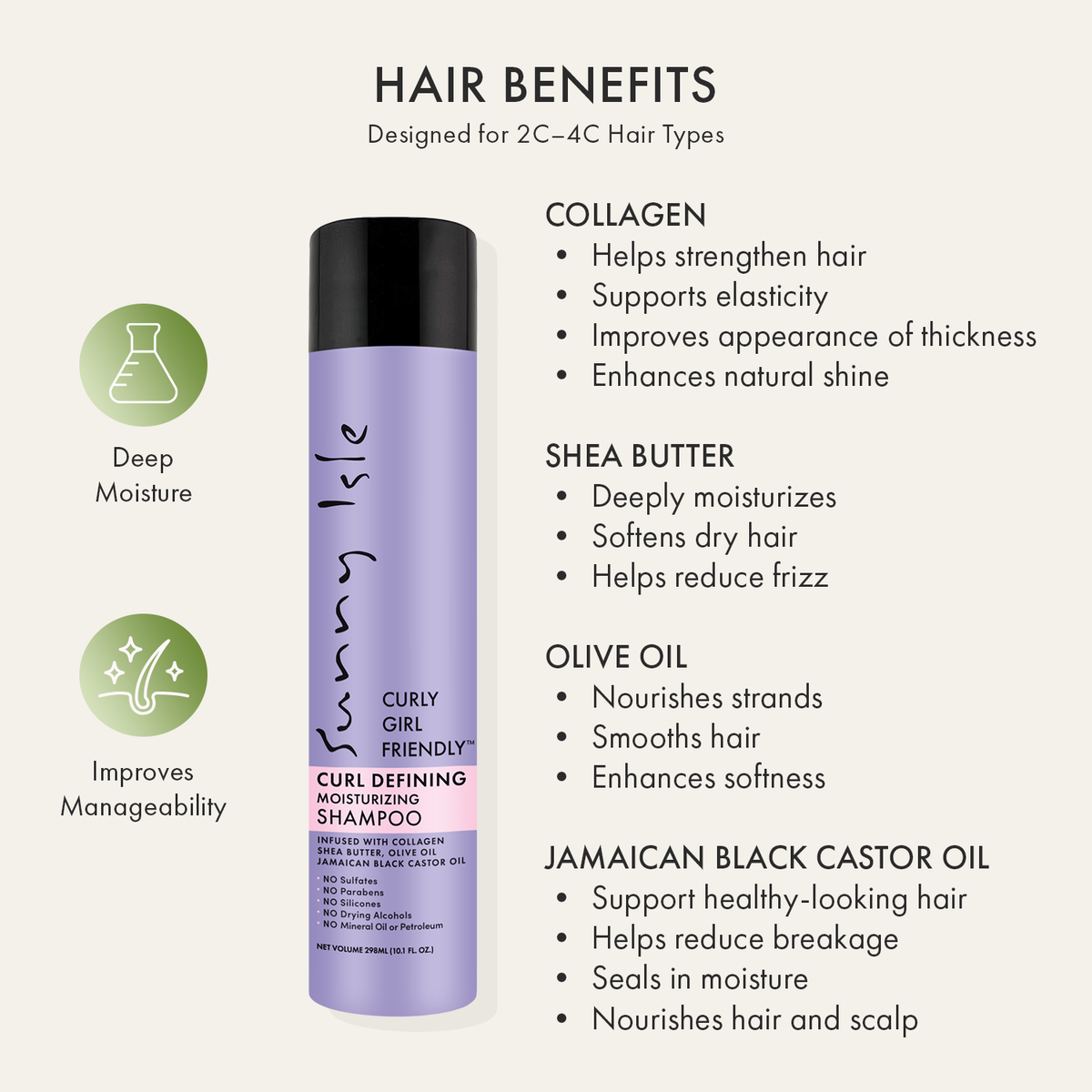 Sunny Isle Curly Girl Friendly Curl Defining Moisturizing Shampoo 10.1oz