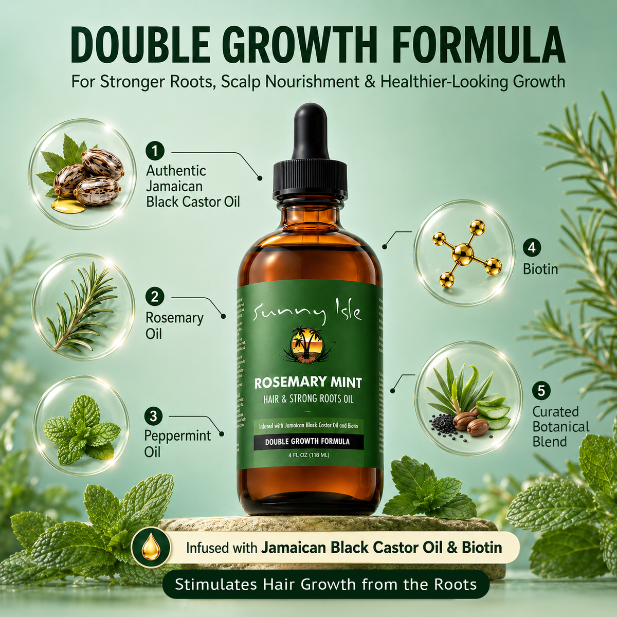 Sunny Isle Rosemary Mint Hair & Strong Roots Oil 4oz
