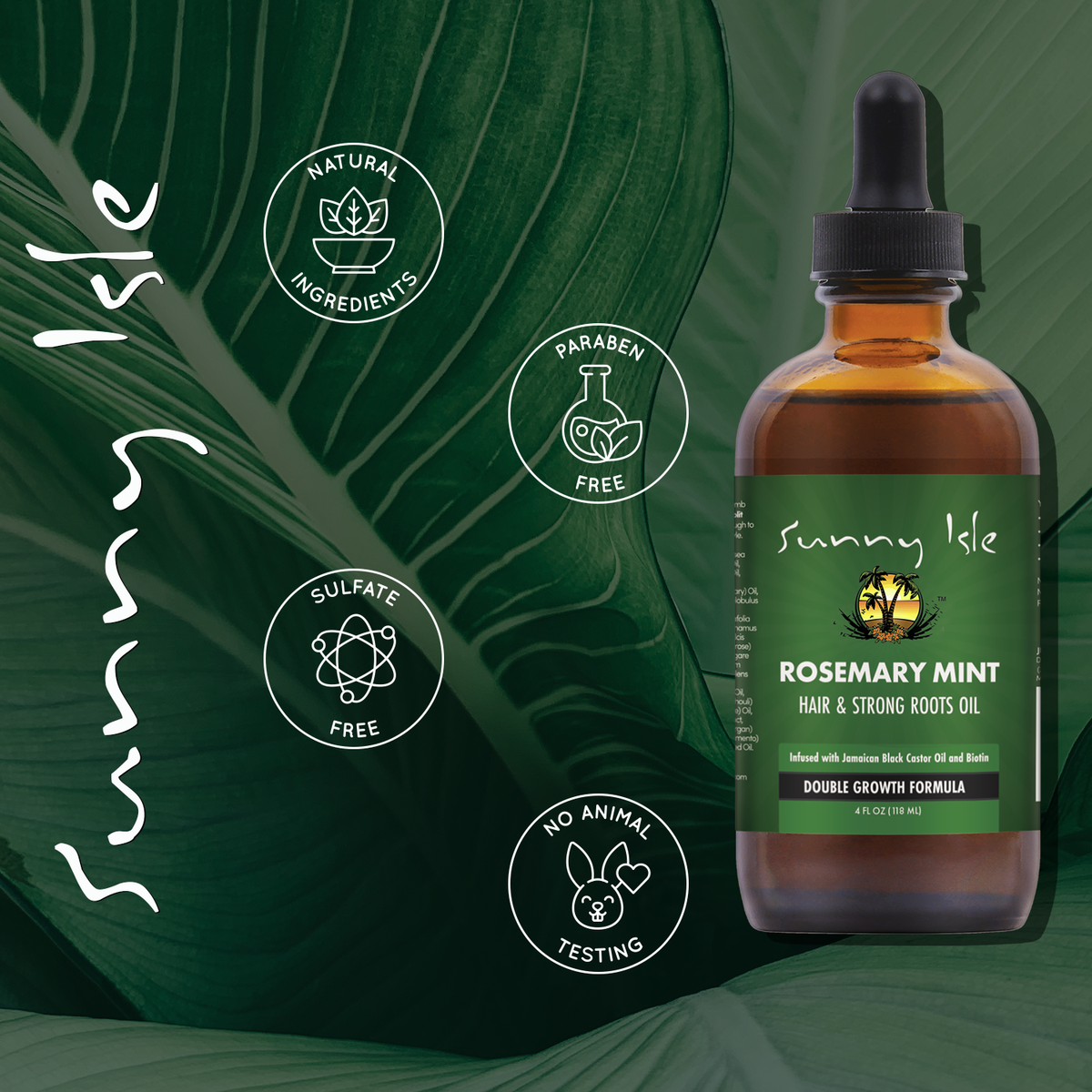 Sunny Isle Rosemary Mint Hair & Strong Roots Oil 4oz