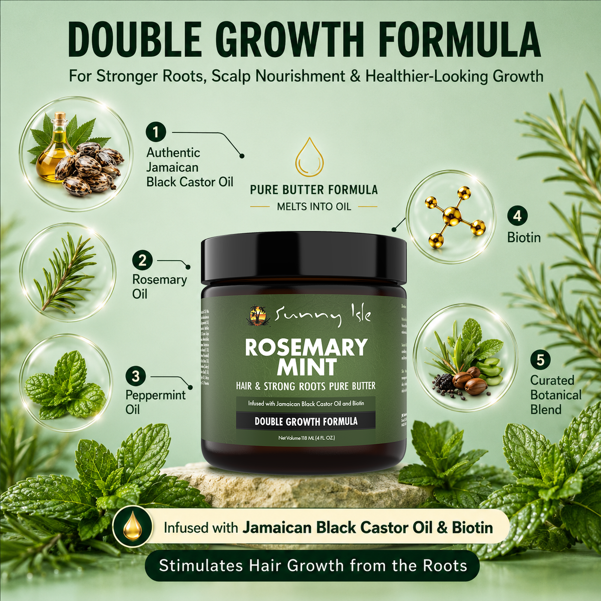 Sunny Isle Rosemary Mint Hair & Strong Roots Pure Butter
