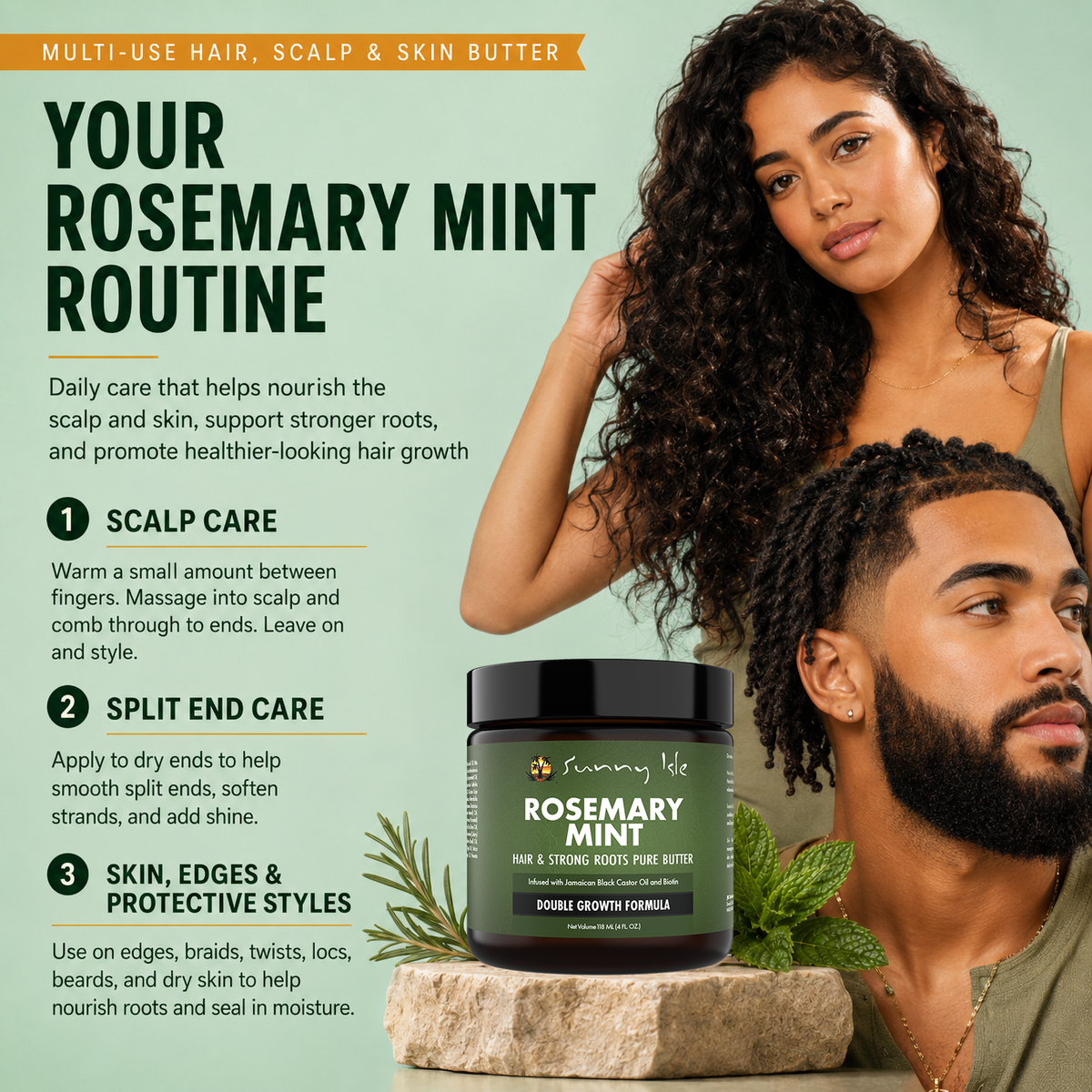 Sunny Isle Rosemary Mint Hair & Strong Roots Pure Butter