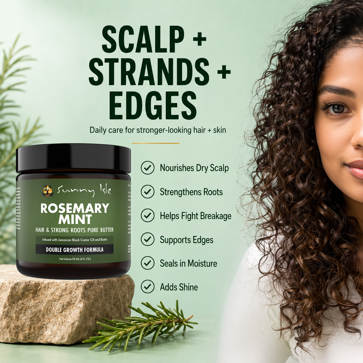 Sunny Isle Rosemary Mint Hair & Strong Roots Pure Butter